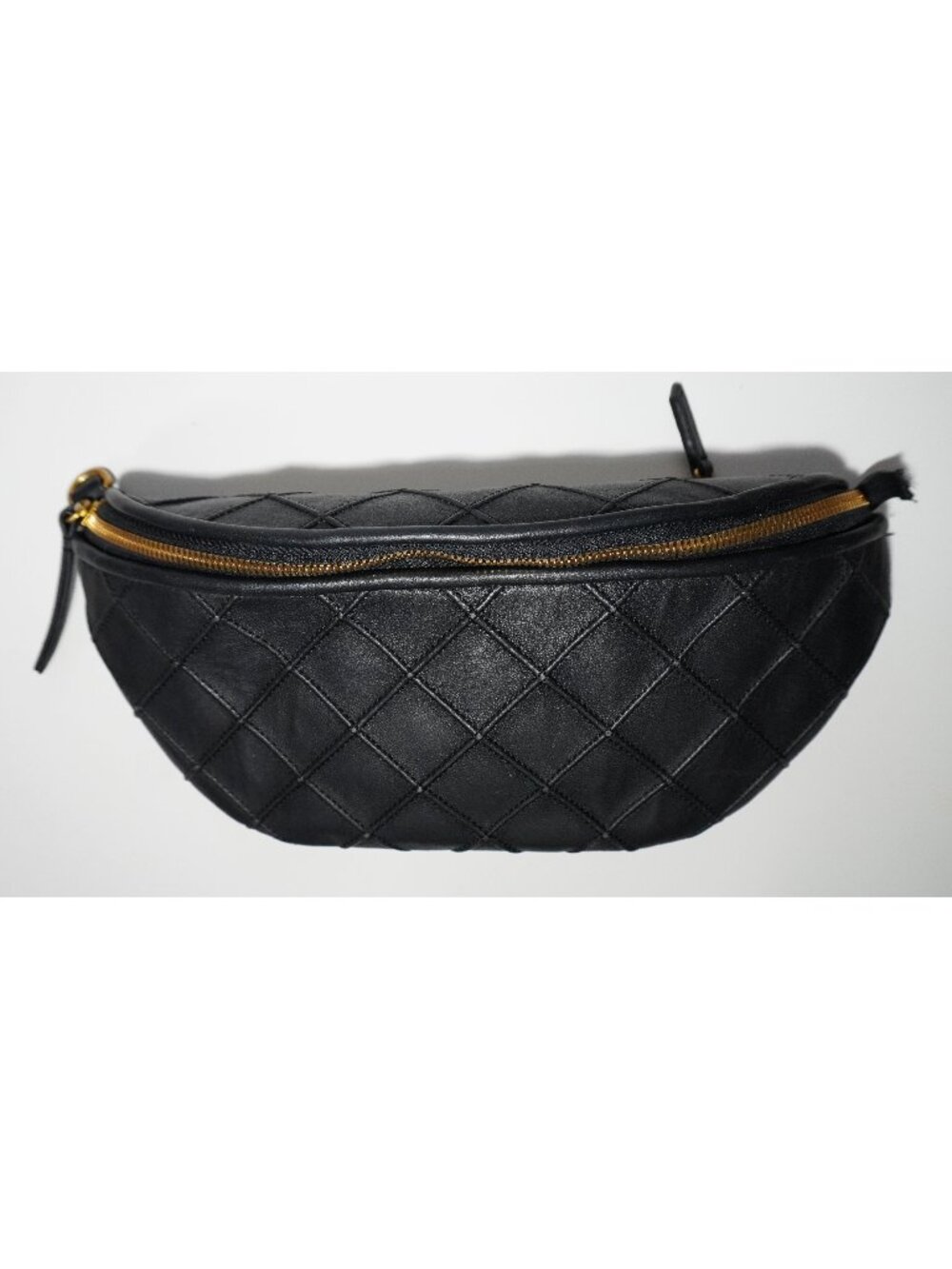 QUINCE Italian Leather Diamond Stich Black Crossbody Sling Bag Gold Zip NO STRAP